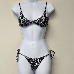 Zaful bikini two piece set black white dots S